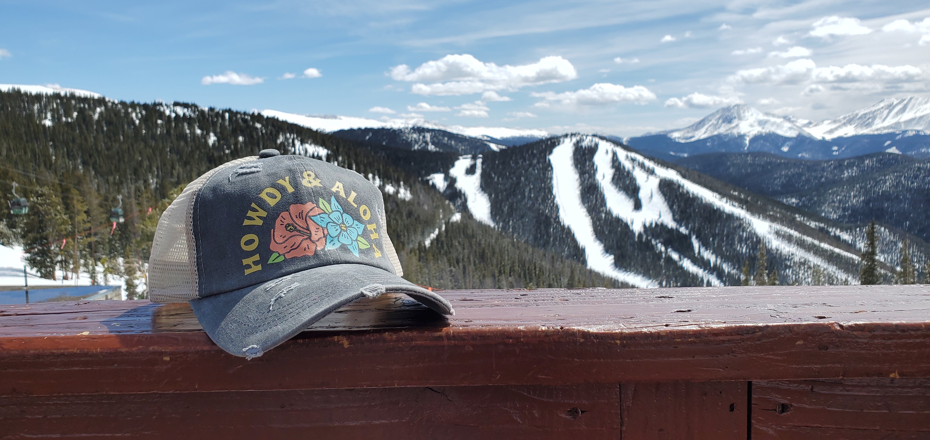 Howdy and Aloha Hat at the top of Keystone in Colorado.