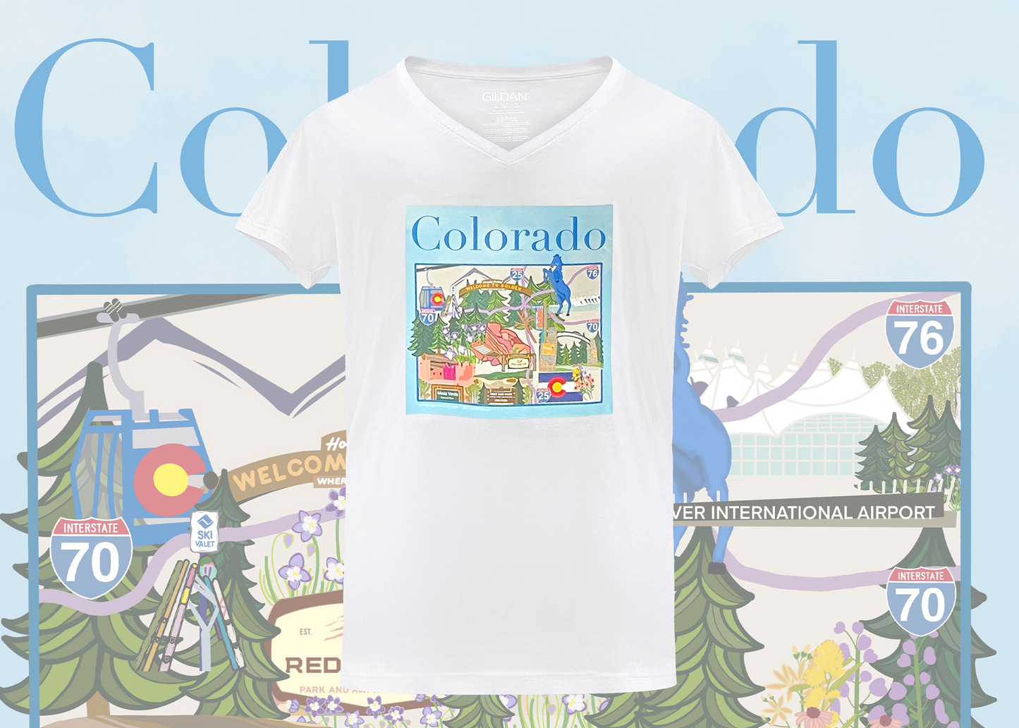Colorado Roadtrip Map || White T-Shirt