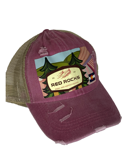 Red Rocks Tickled Pink || Ponytail Hat